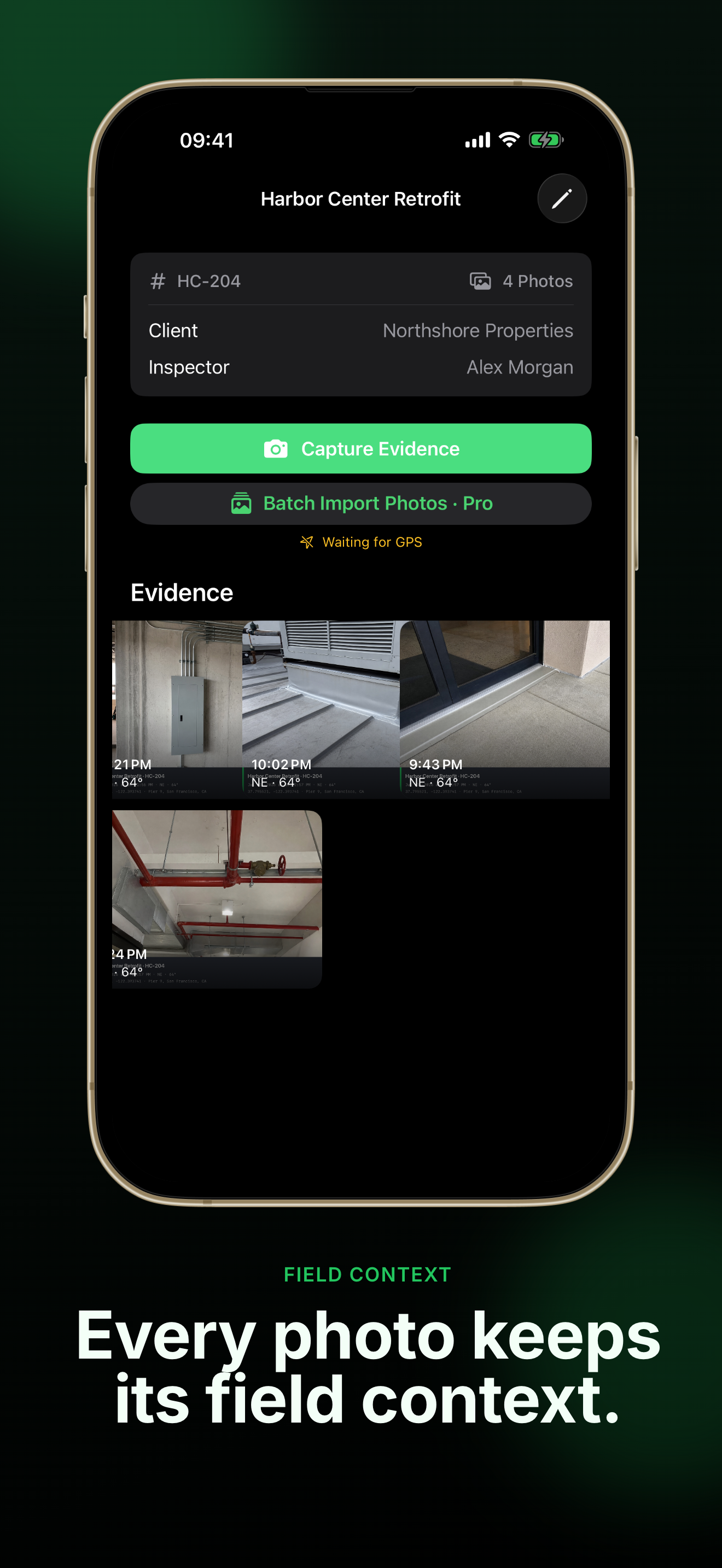 FieldWitness project brief with client and inspector details
