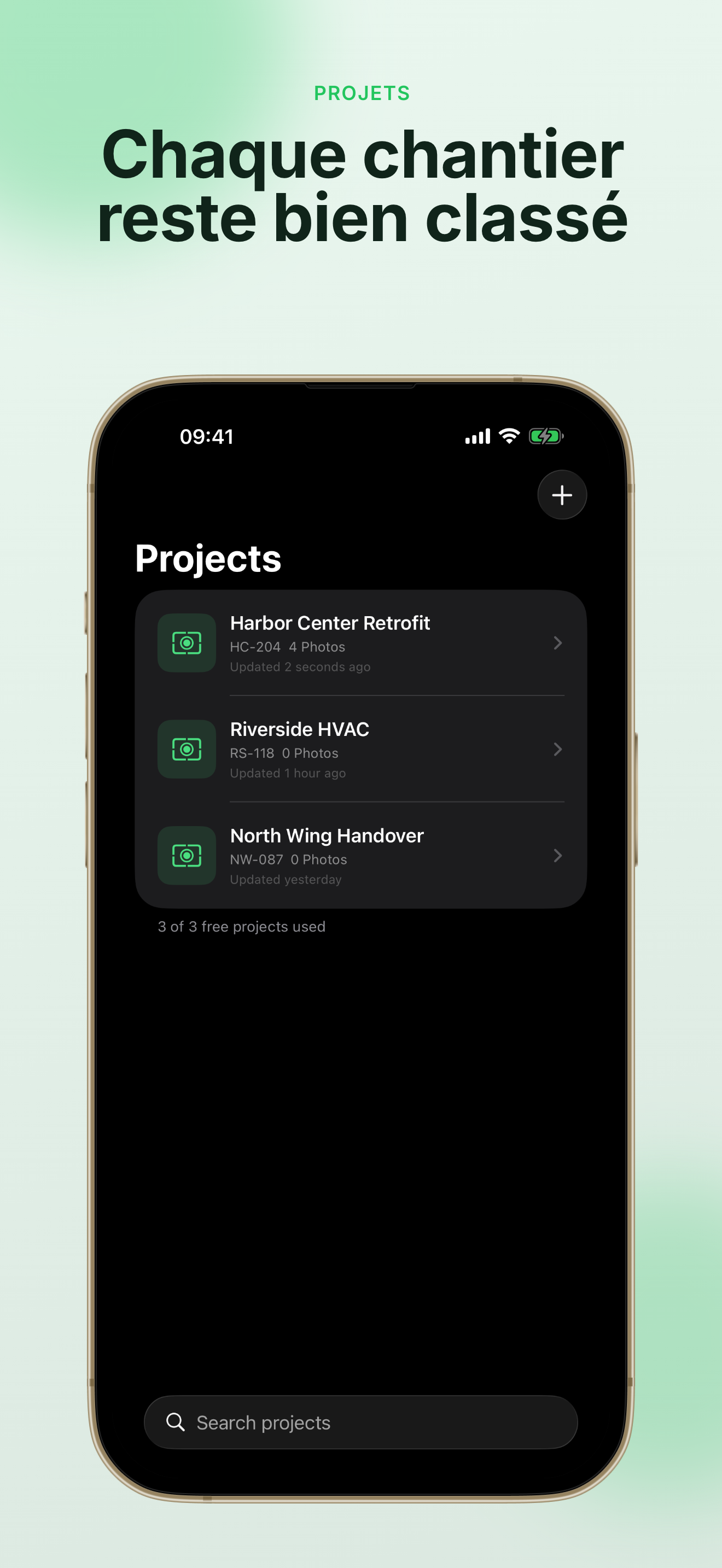 Liste de projets FieldWitness organisée par site
