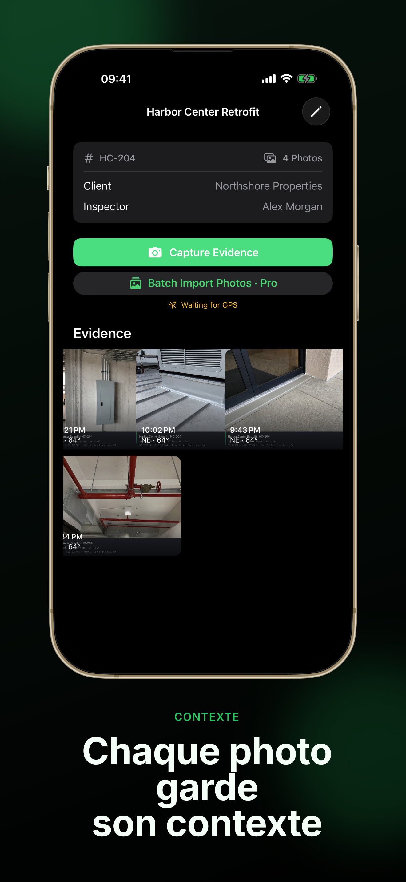 Résumé de projet FieldWitness avec client et inspecteur